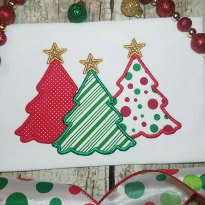 christmas tree trio applique satin